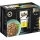 Paquet de nourriture pour chats Sheba Selection contenant 12 sachets de 85g en sauce, avec des saveurs incluant canard, poulet et dinde, et une image de chat.