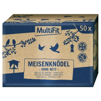 MultiFit Meisenknödel Schmalzknödel für Vögel, 50 Stück, ohne Netz, ganzjährige Fütterung, allergenkontrolliert.