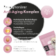 Anti-Aging-Komplex für Hunde im pinkfarbenen Design mit hydrolysiertem Rinderkollagen, Fischkollagen, Eierschalenmembranpulver und Zellulosepulver.