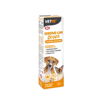 VETIQ Serene-UM Drops calming solution for cats and dogs, 100 ml. Recommended for separation anxiety, noise phobias, and hyperactivity.