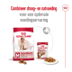 Royal Canin Hundefutterverpackung zeigt eine große "Medium Adult 7+" Tasche und einen "Medium Aging" Beutel, der Trocken- und Nassfutter für optimale Ernährung bewirbt.