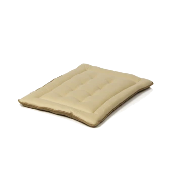 Beige Haustierbett mit gepolstertem Design und weicher, gepolsterter Oberfläche, geeignet für Hunde oder Katzen.