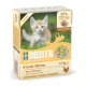 Ein Karton Bozita Fresh Menu Katzenfutter für Kätzchen, mit "Extra Huhn" auf der Vorderseite, mit 87% Zutaten tierischen Ursprungs, 370g.