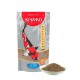 Premium Koi-Futterpaket mit der Aufschrift "KI-JA-KO WHEATGERM" in 3mm Größe, mit einer Grafik eines Koi-Fisches und einer Schüssel Futter daneben.