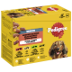 Schachtel mit Pedigree Senior-Hundefutter mit einer gemischten Auswahl an Geschmacksrichtungen in Gelee. Enthält Rind, Huhn, Lamm und Truthahn.