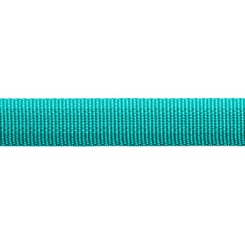 Eine Nahaufnahme einer lebhaften türkisfarbenen Haustierleine, die ihren strukturierten Stoff und ihr robustes Design zeigt.