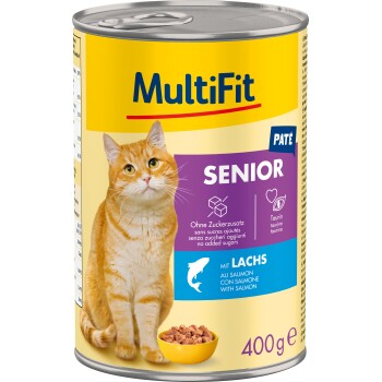 MultiFit Nassfutter Katze Senior, Paté, mit Lachs 6×400 g