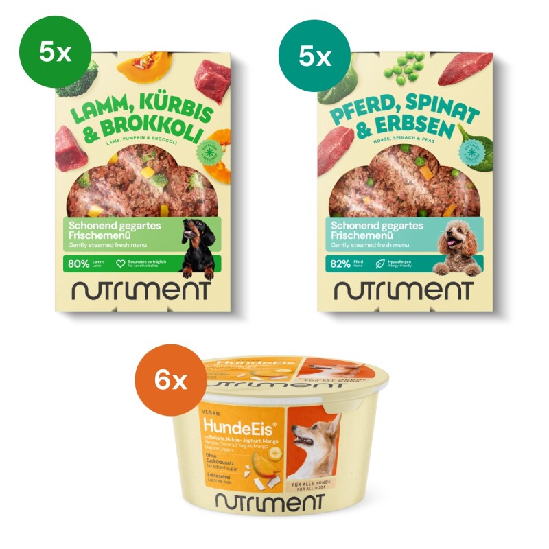 Nutriment Frischemenü Pferd & Lamm 10x400g Hundeeis 6x90ml