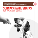 Eine Hand hält ein Hundeleckerli über einen glücklichen gefleckten Hund. Text: "Leckere Snacks für maximalen Genuss" und "Snacks für gastrointestinalen Diäten."