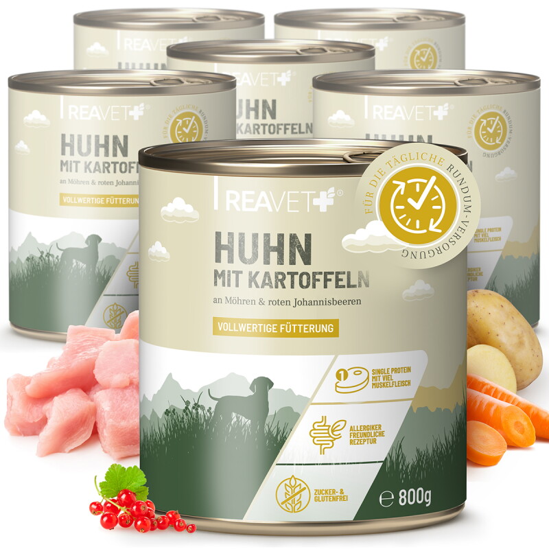 REAVET Hundenassfutter - Huhn mit Naturreis an Möhren & roten Johannisbeeren 6x800 g