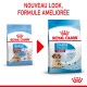 Deux sacs de nourriture pour chiens Royal Canin "Starter Mother & Babydog" avec un design mis à jour et une formule améliorée, montrant un chien et des chiots.