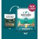 Image comparing old and new packaging of Naturo Natural Dog Food, featuring "Duck with Rice & Vegetables," highlighting nutritional benefits.