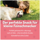 Rosa und schwarze zylindrische Verpackung für Hundefutter, beschriftet mit "SOFT" und "FÜR HUNDE," mit einem Pfotenabdruckdesign.