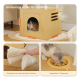 Zwei Katzen ruhen auf einem großen oberen Sitzplatz (44x30 cm) und einer Hängematte (35 cm) eines Kratzbaums mit Plüschoberflächen.