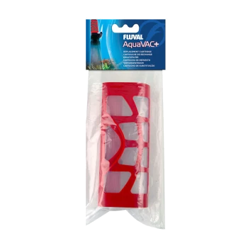 Czerwony wkład zastępczy do Fluval AquaVAC+, zapakowany w przezroczysty plastik, z siateczkowym wzorem i informacjami o produkcie na etykiecie.