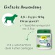 Hundegesundheitszusatzmittel-Glas mit der Aufschrift "cdVet dentavVet Atemfrisch Fresh Breath", mit Anwendungshinweisen und Dosierungsdetails auf Deutsch.