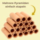 Gestapelte Terrakotta-Röhrenpyramide, gelber Pfeil; sichtbarer deutscher Text: 'Mehrere Pyramiden einfach stapeln'