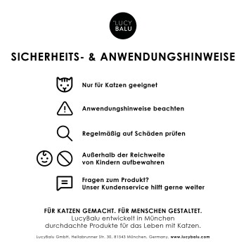 Drei gestapelte Futterschalen für Haustiere mit silbernen Edelstahl-Innenflächen und weißen sowie dunkelgrauen Außenseiten, geprägt mit "LUCY BALU."
