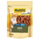Un paquet de 50 g de friandises pour chats MultiFit naturelle avec un chat orange joueur, étiqueté "Snacks Adult" et "Ente" (Canard) en français et en anglais.