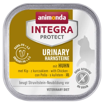 Integra Protect Adult Urinary Struvitstein Huhn 16x100 g Animonda Integra Protect Urinary Hundefutter, mit Huhn, mit Text, der angibt, dass es die Bildung von Struvitsteinen verhindert, kein Getreide.