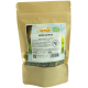 Braune Papiertüte mit getrockneten grünen Paprika-Leckerlis für kleine Haustiere, beschriftet mit "GETZOO 100% FRISCH," mit Nährwertangaben und Haltbarkeitsdatum.