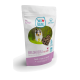 Pochette de friandises molles Swiss Natural « Belohnerli 60% Huhn » avec photo d'un chien courant et slogan « Smell it. Taste it. Love it! ».