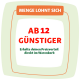 Orangefarbener Banner 'MENGE LOHNT SICH', roter Schriftzug 'AB 12 GÜNSTIGER', grüner Text 'Erhalte deinen Preisvorteil direkt im Warenkorb'.