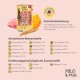 Dosen-Hundefutter von Milo & Mia mit Rindfleisch, Kürbis und Hirse, mit Nährwertangaben und Zutaten auf Deutsch.