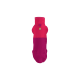 Ein leuchtend pinker Hunderegenmantel mit hohem Kragen und wasserdichtem Design, mit einem Logo auf der Vorderseite.