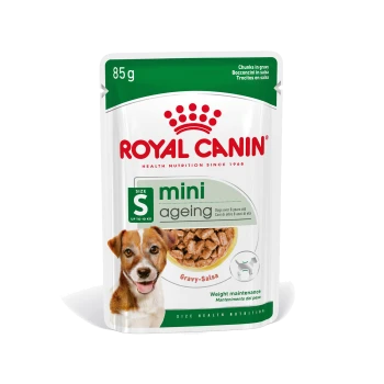 Royal Canin Mini Altershundefutterbeutel, 85g, mit Stückchen in Soße, geeignet für Hunde über 8 Jahre, Gewichtserhaltung.