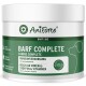 Weißer Becher mit grünem Etikett: AniForte BARF COMPLETE Nahrungsergänzung für Hunde — 'Canine Complete', 'Rundumversorgung'.
