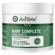 Weißer Becher mit grünem Etikett: AniForte BARF COMPLETE Nahrungsergänzung für Hunde — 'Canine Complete', 'Rundumversorgung'.
