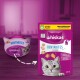 Whiskas Dentabites Katzenleckerlis mit Huhn, verpackt in einem lila Design, das "60% weniger Plastik" und "NEUE VERPACKUNG" hervorhebt.