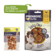 Zwei Hundesnack-Pakete: ein gelbes "Snack It" mit Huhn und Banane, und ein größeres "Tasty Duo" mit einem Hund und "Ich liebe meinen Hund."