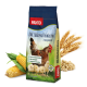 PANTO KAK Kükenalleinkorn Hühnerfutterbeutel mit einer Henne und Küken auf Gras; hebt Protein, Aminosäuren und deutsche Herstellung hervor.