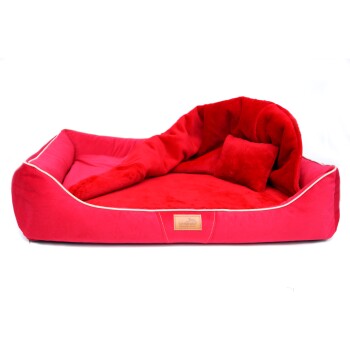 ® RUDOLPH - Orthopädisches Hundebett inkl. Schonbezug mit Hundedecke dunkelrot 1,3 m, 25 cm, 1 m