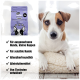Hundefutterverpackung beschriftet mit "eat SMALL mini" mit einem lila Design, mit Text über die Eignung für erwachsene Hunde, allergikerfreundlich und vom Tierarzt entwickelt.