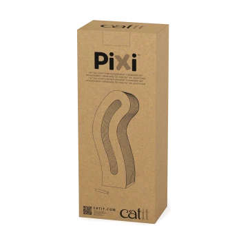 Ersatzkarton für den Catit Pixi Katzenschwanzkratzbaum, mit einem wellenförmigen Design und "Pixi"-Text auf einer braunen Box.