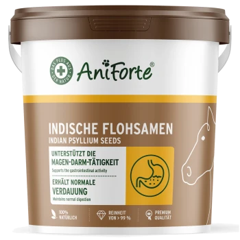 AniForte indische Flohsamen für Haustiere, auf Deutsch beschriftet, unterstützen die gastrointestinalen Gesundheit und die normale Verdauung.