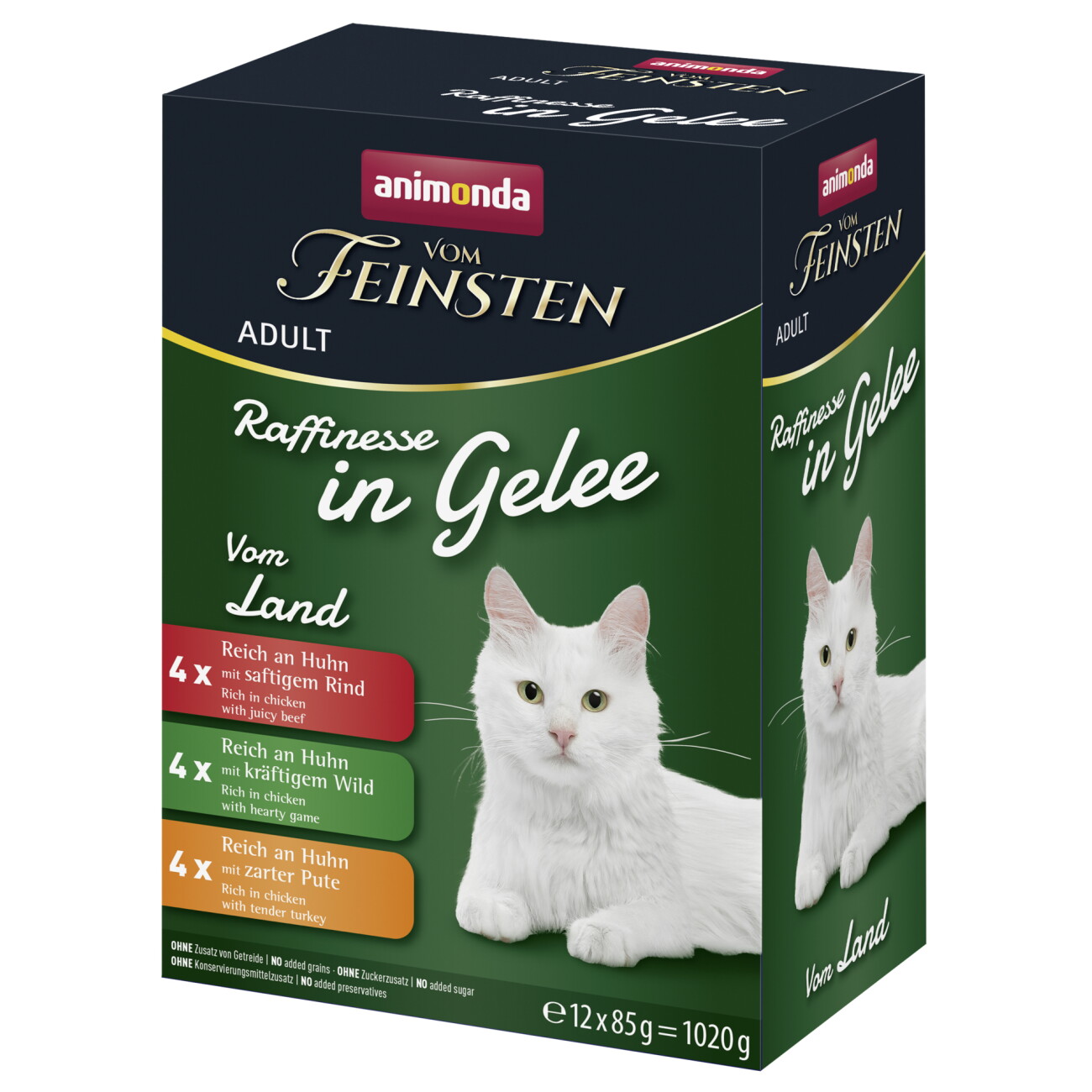 animonda Vom Feinsten Nassfutter Katze, Adult, Raffinesse, in Gelee, MixPack Varietäten 12x85 g Huhn mit Rind