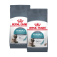 Twee zakken Royal Canin Hairball kattenvoer, met een kattenafbeelding, met tekst die zegt "Helpt de vorming van haarballen te verminderen" en "Bewezen resultaten in 14 dagen."