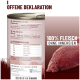 Deutsche Futtertabelle: 'VOLLWERTIGE FÜTTERUNG JEDEN TAG' und 'TÄGLICH*', zeigt Portionsbereiche in Gramm für 5 kg–60 kg.