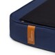 Navy Haustierbett mit schwarzem Oberteil und einem braunen Lederetikett mit der Prägung 'REXPRODUCT.COM' an der Seite.