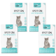 Vier Boxen von "optipet SPOT ON ANTIPARASITE" für Katzen, mit einer grauen Katze auf der Vorderseite und mehrsprachigem Text zur Floh- und Zeckenprävention.
