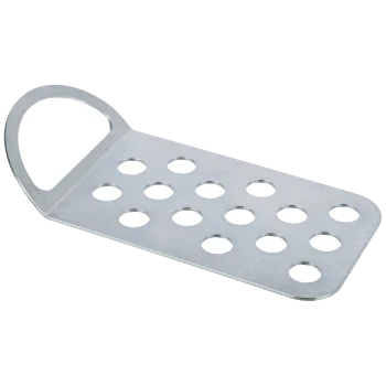 Cuillère en métal pour nourriture pour animaux avec un manche et plusieurs trous circulaires pour un service facile.