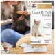 Doos en sachets 'Doppelherz Haut & Fell Complex für Katzen' op tafel; op de achtergrond borstelt iemand een kat