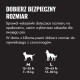 Przewodnik rozmiarów zabawek dla psów – „Wybierz bezpieczny rozmiar” (tekst po polsku) z psem M (15–35 lb / 7–16 kg) i psem L (30–65 lb / 13–30 kg).