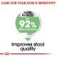 Image promoting dog food for sensitivity, stating "Proven Results Up to 92% Optimal Stool Quality" and "Improves stool quality."