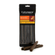 Schwarzer Nutriment Natural Treats-Beutel mit Gourmet-Sticks 'Huhn & Käse' (Huhn & Käse), drei Sticks sichtbar.