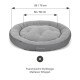 Graues rundes Hundebett mit gepolstertem Design, Abmessungen beschriftet mit 80/70 cm und 60/50 cm, geeignet für Französische Bulldoggen, Malteser, Whippets.
